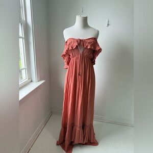 Free People Pink Ruffled Smocked Sundress